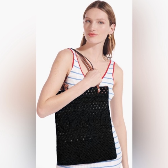 STAUD Crochet Porte Tote Bag In Black NWT - Picture 3 of 9